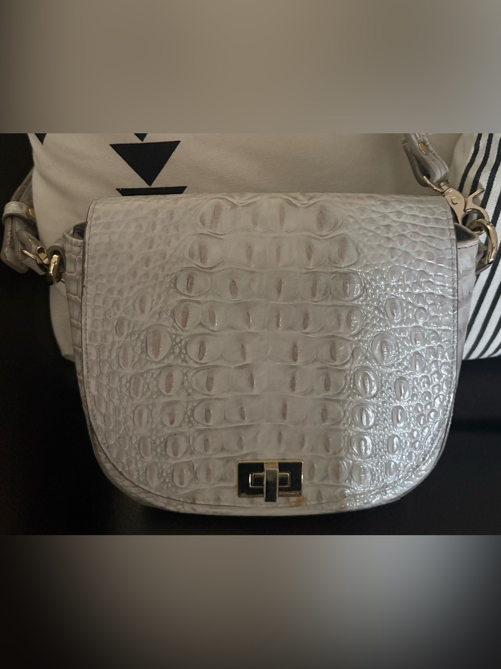 Brahmin Sony ivory sea glass Melbourne Croc-Leather Crossbody with Gold Hardware - Picture 8 of 13